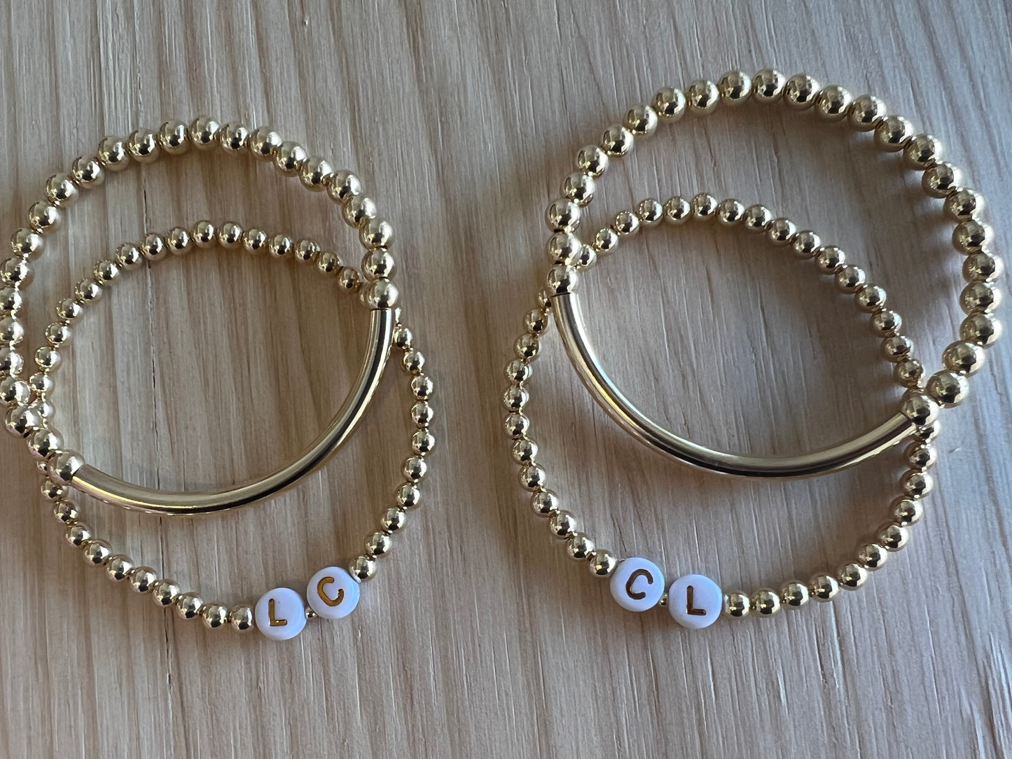 4mm Gold Filled Beaded Bracelet with Round Letters