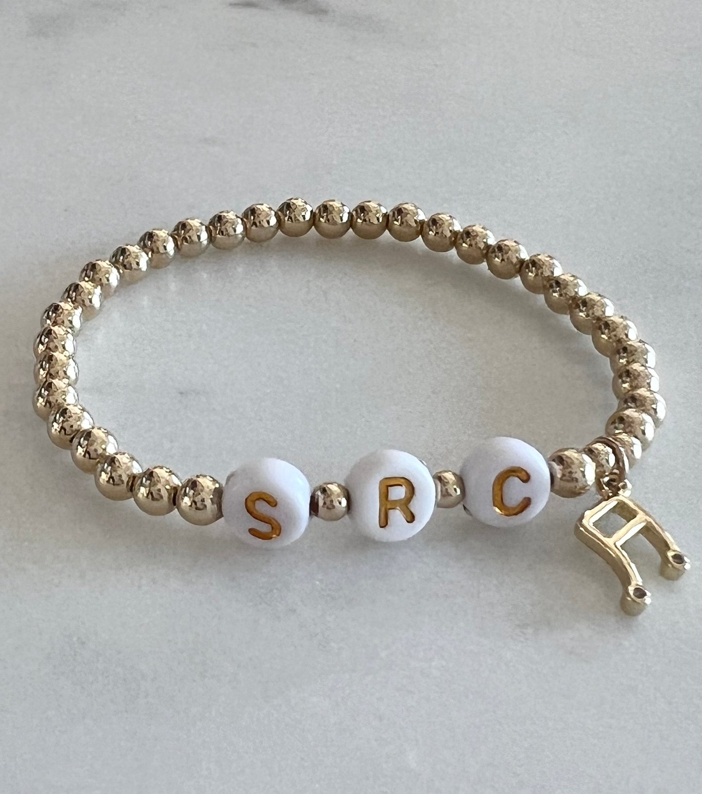 4mm Gold Filled Beaded Bracelet with Round Letters