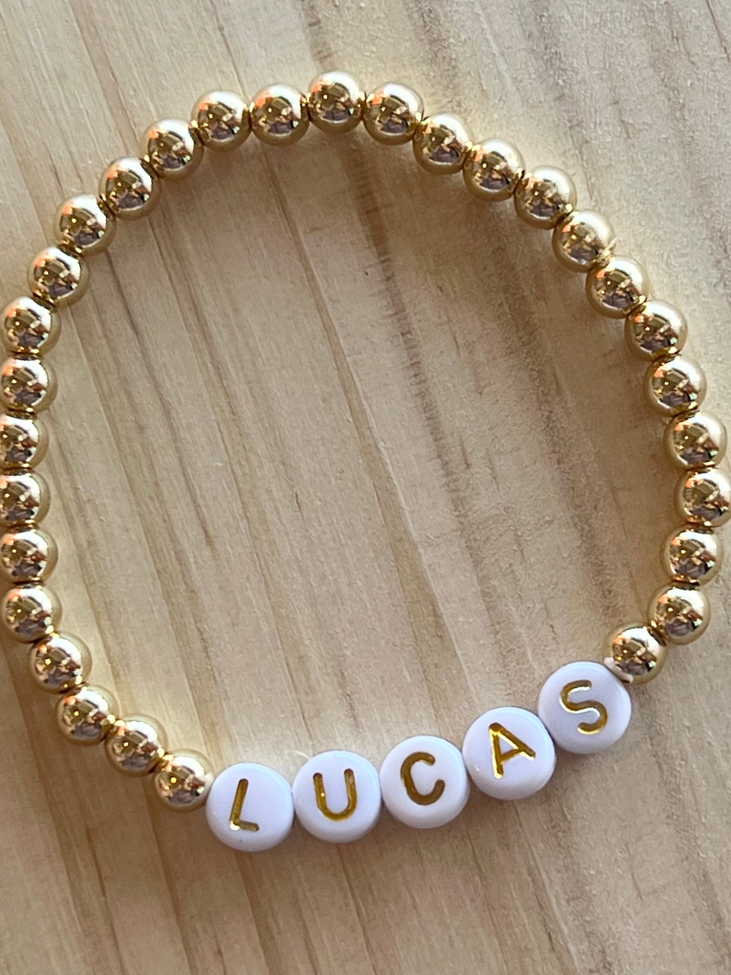 5mm Gold Filled Beaded Bracelet with Round Letters