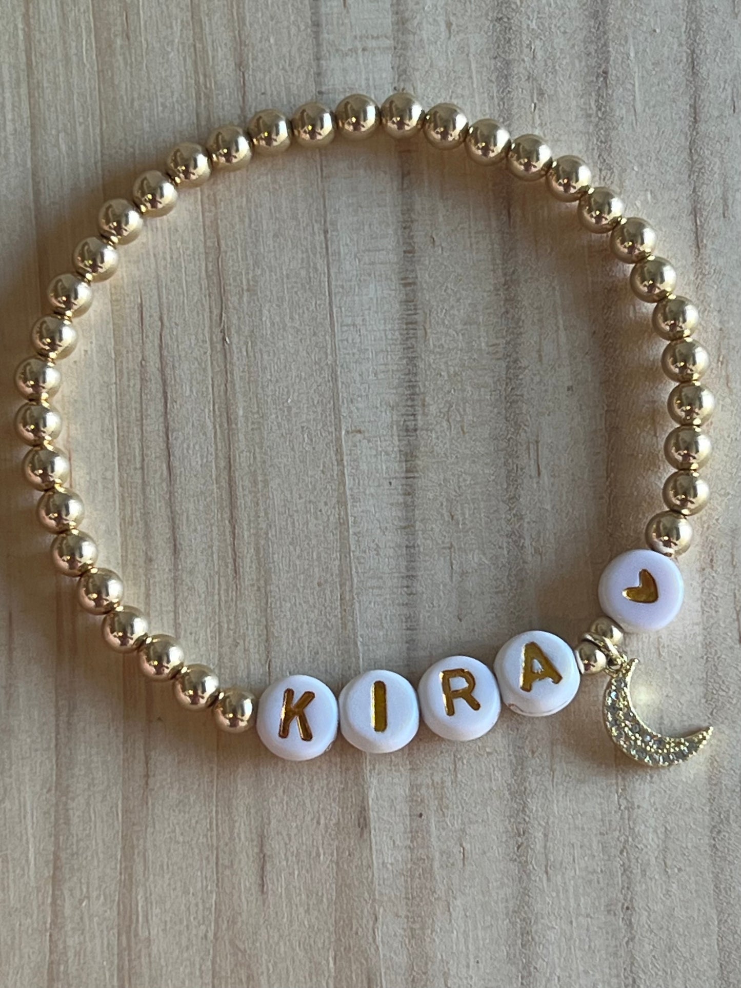 5mm Gold Filled Beaded Bracelet with Round Letters