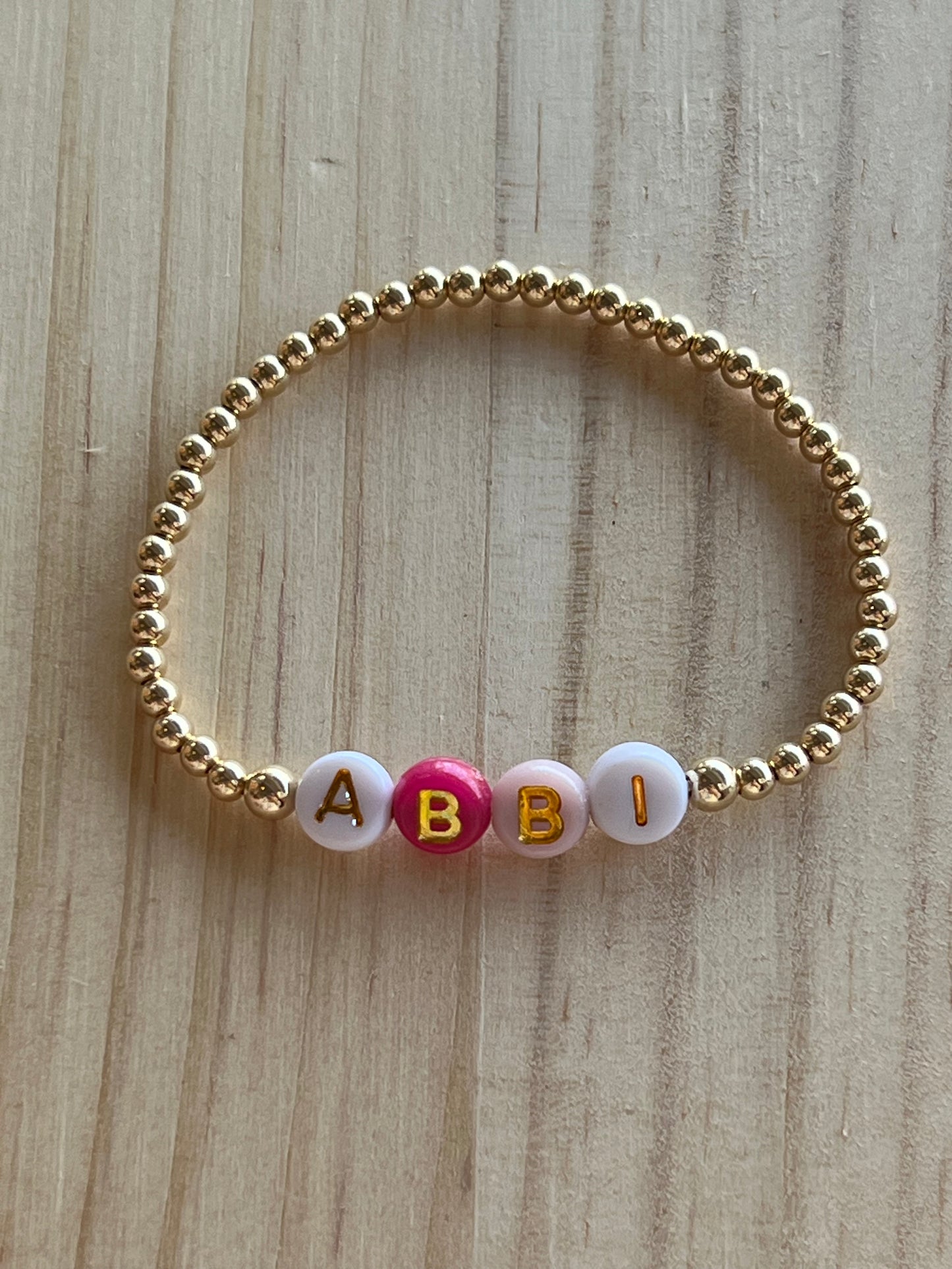 4mm Gold Filled Beaded Bracelet with Round Letters