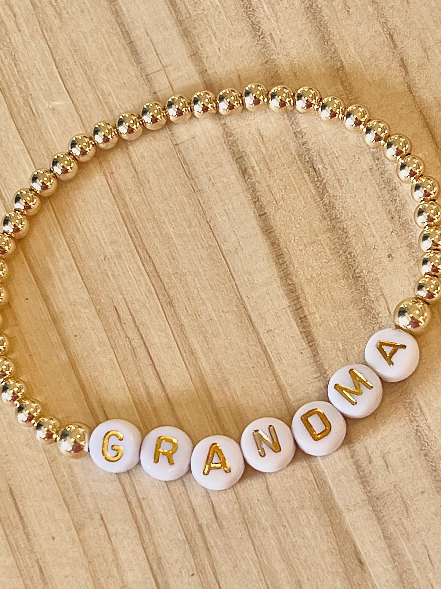 4mm Gold Filled Beaded Bracelet with Round Letters