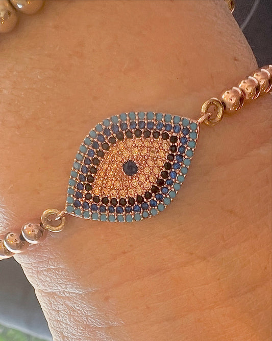 Rose Gold Evil Eye 4mm Beaded Bracelet