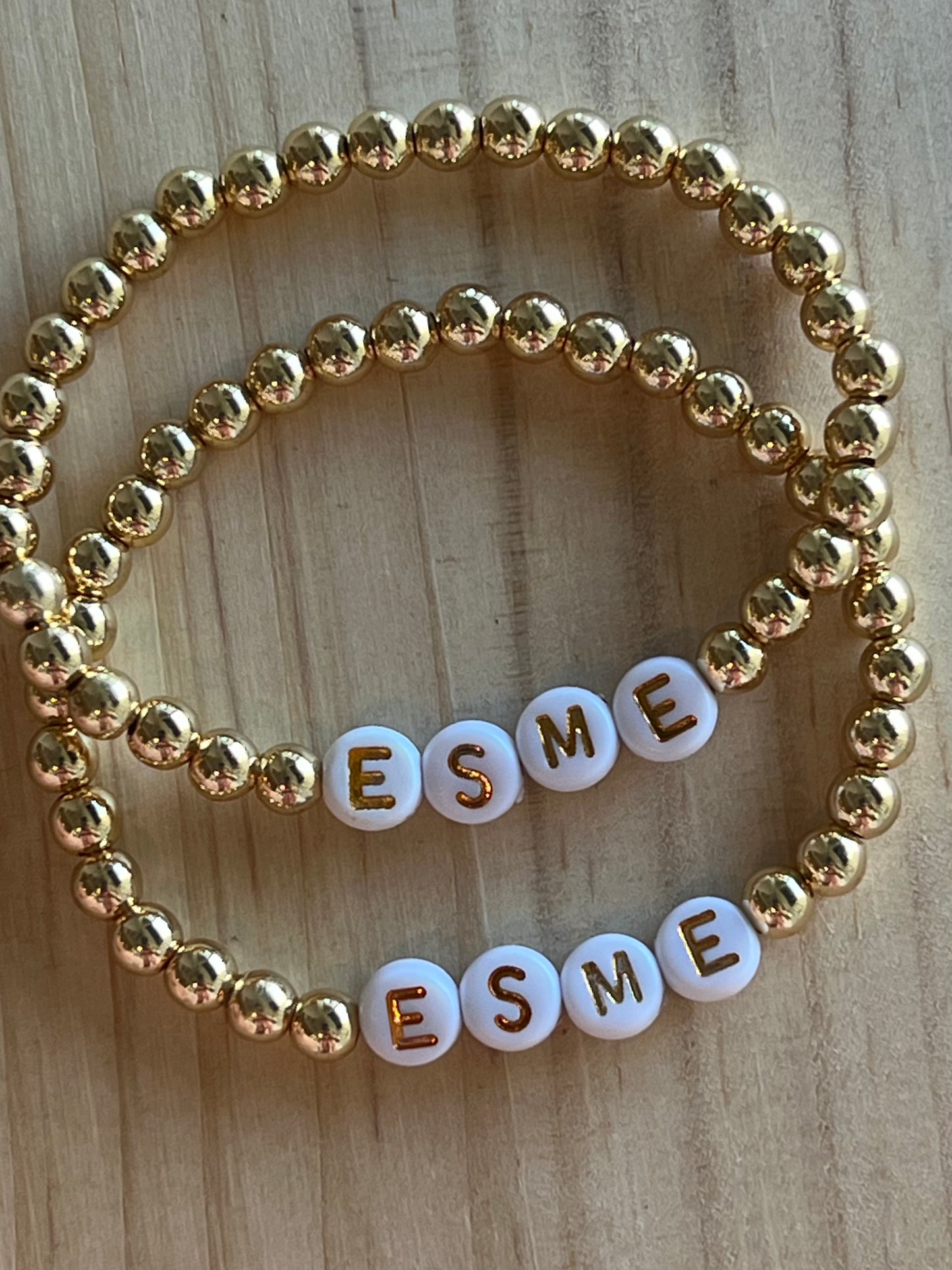 5mm Gold Filled Beaded Bracelet with Round Letters