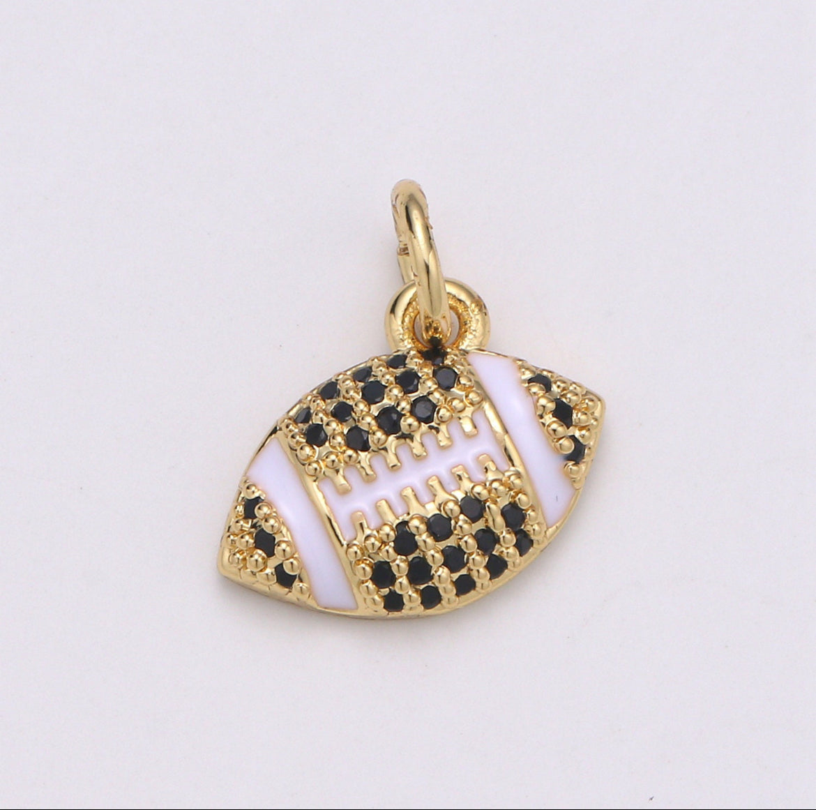 Football Enamel Black CZ Charm