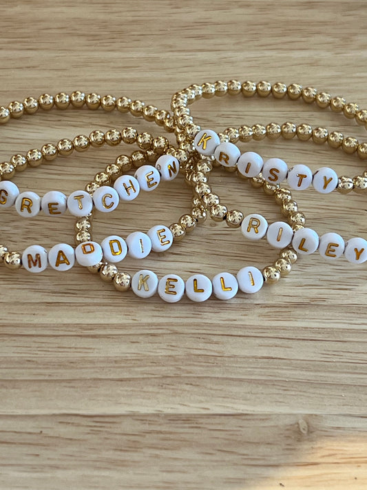 5mm Gold Filled Beaded Bracelet with Round Letters