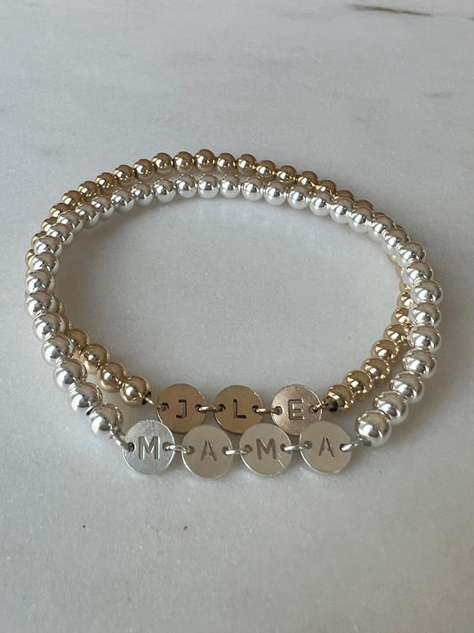 4mm Gold Filled Beaded Bracelet with Round Connected Letters