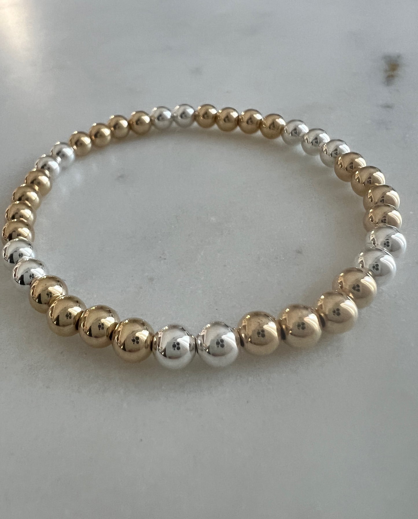 4mm Gold Filled & 2mm Sterling Silver MIxed Metal Beaded Bracelet