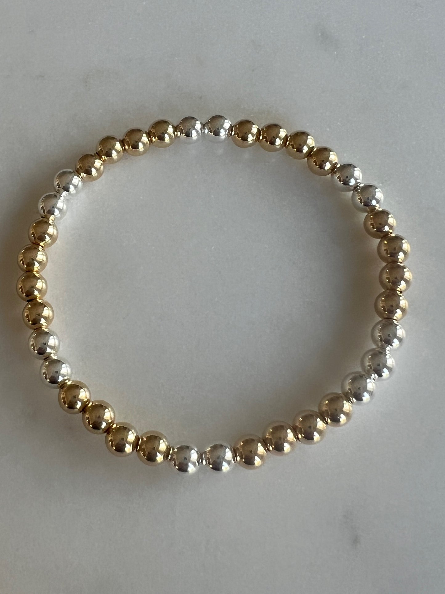 4mm Gold Filled & 2mm Sterling Silver MIxed Metal Beaded Bracelet