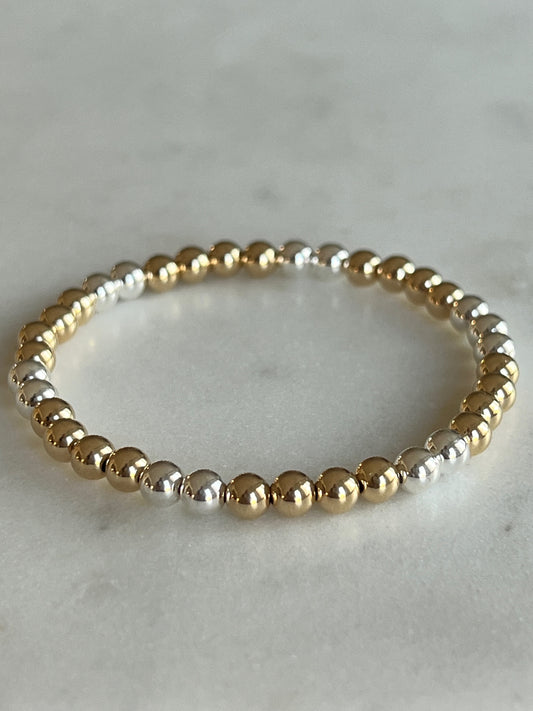 4mm Gold Filled & 2mm Sterling Silver MIxed Metal Beaded Bracelet