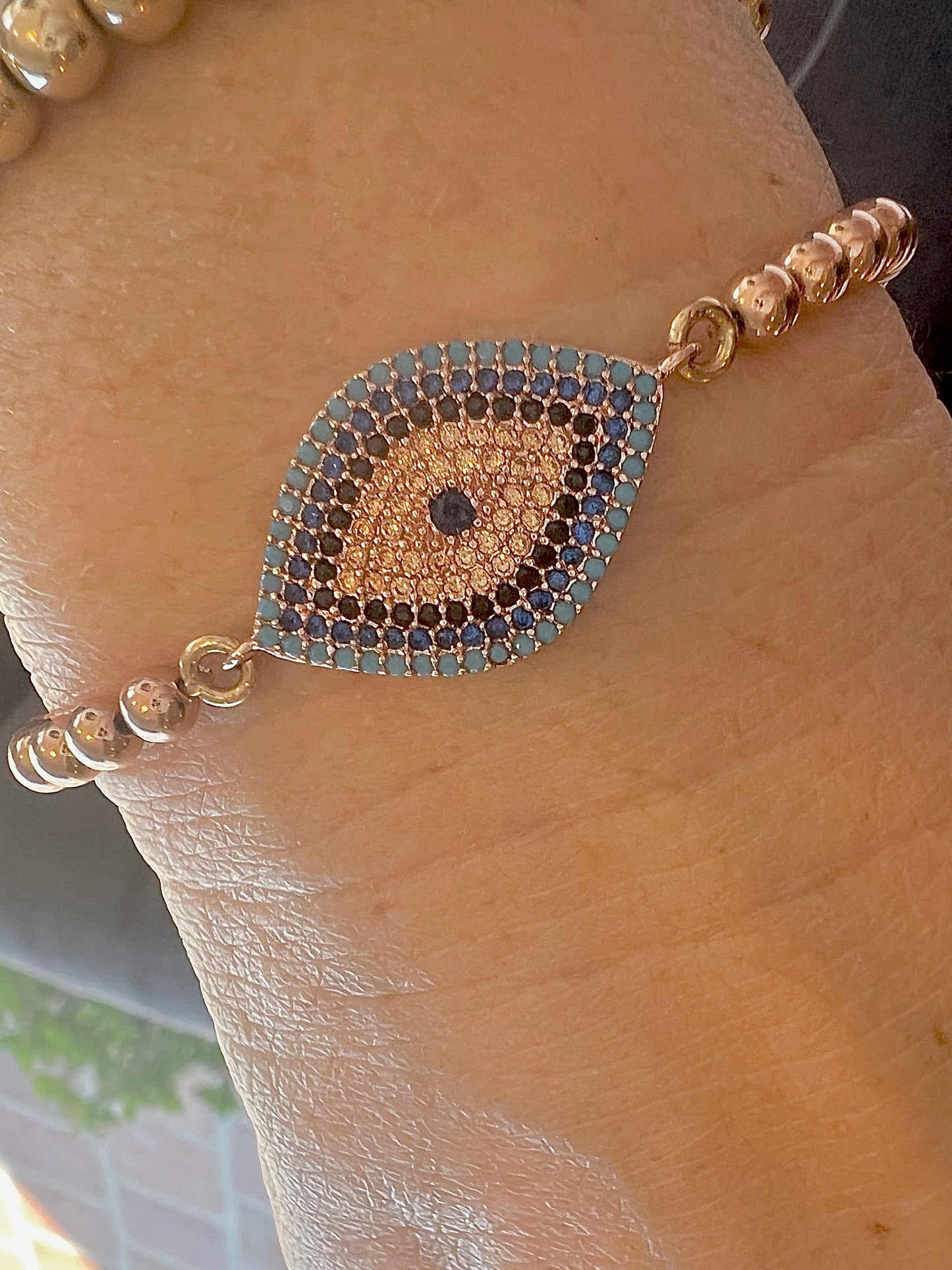 Rose Gold Evil Eye 4mm Beaded Bracelet