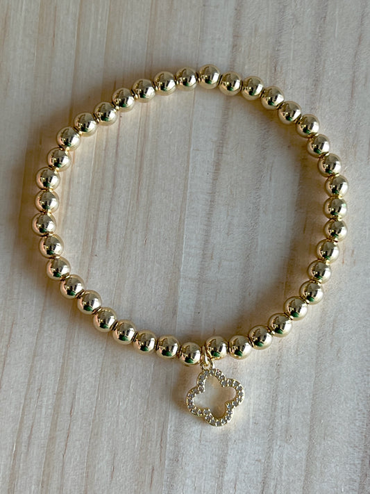 Clover Charm on 5mm Beaded Bracelet