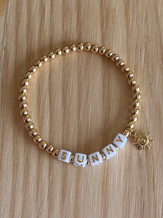 4mm Gold Filled Beaded Bracelet with Square Letters