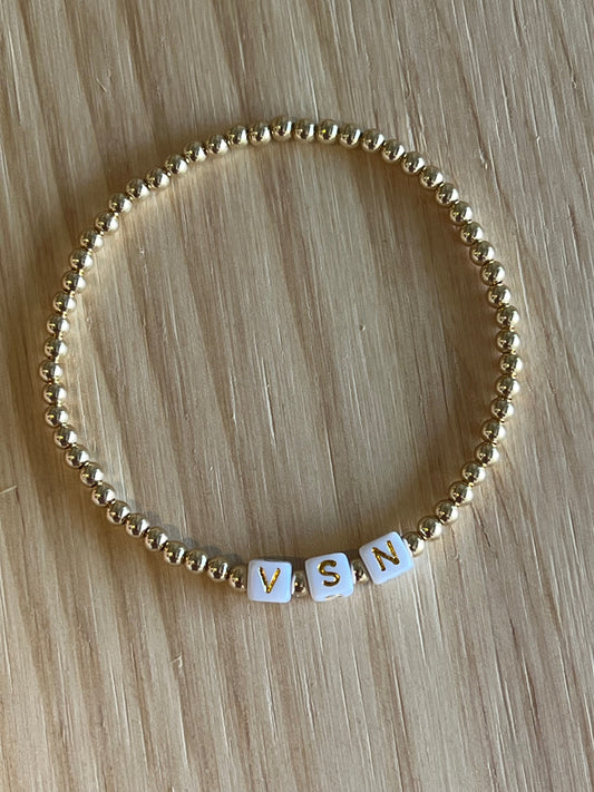 3mm Gold Filled Beaded Bracelet with Square Letters