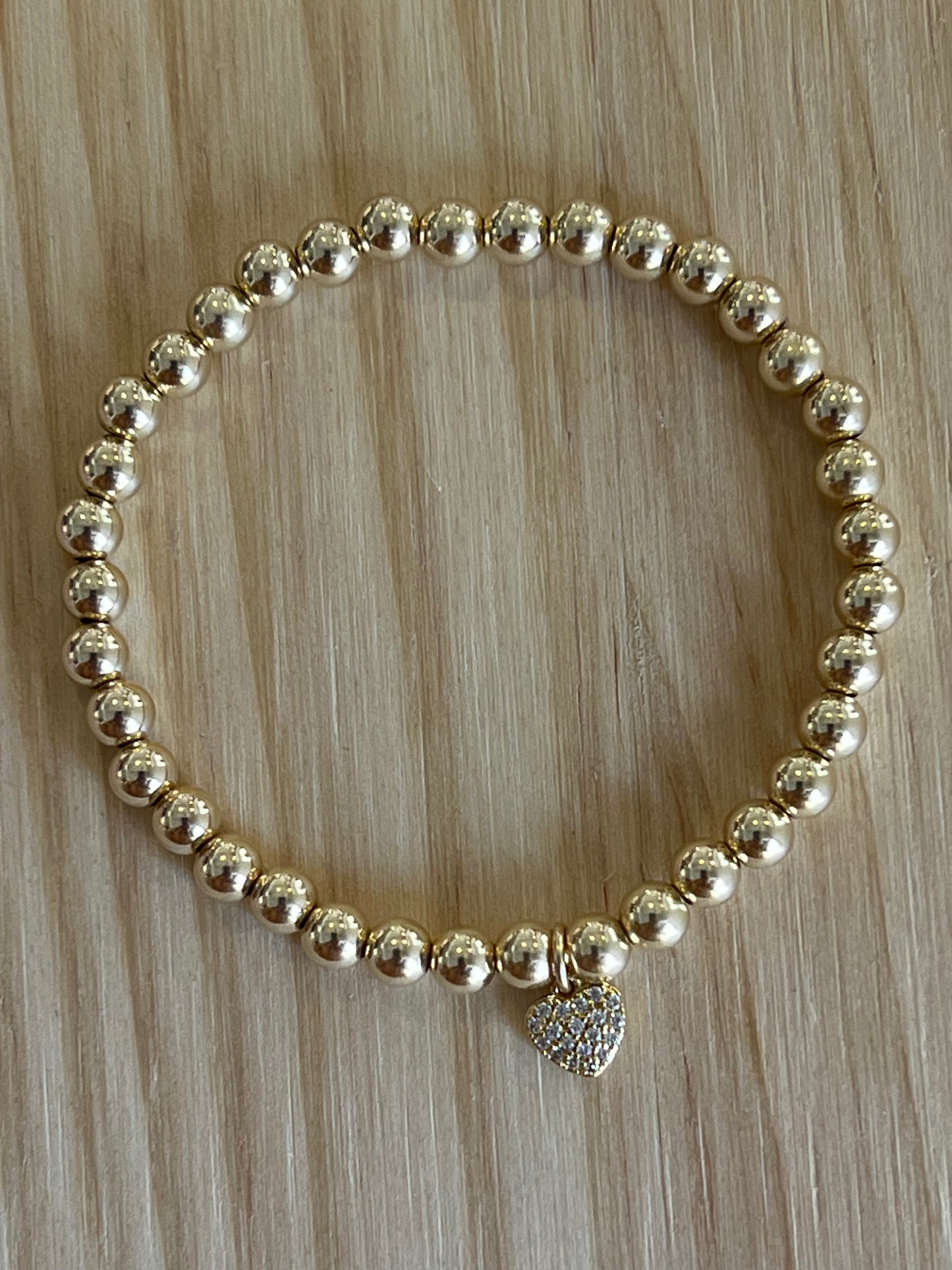 Mini CZ Heart Charm on  Beaded Bracelet