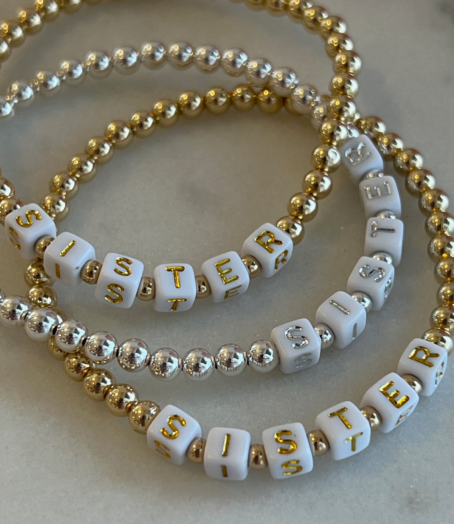 4mm Gold Filled Beaded Bracelet with Square Letters