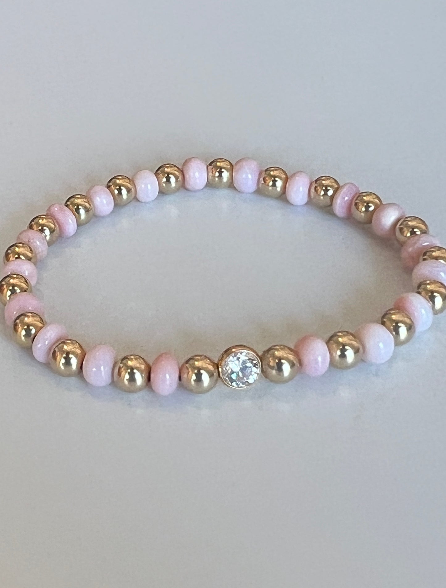 CZ Connector Pink Opal Beaded Bracelet