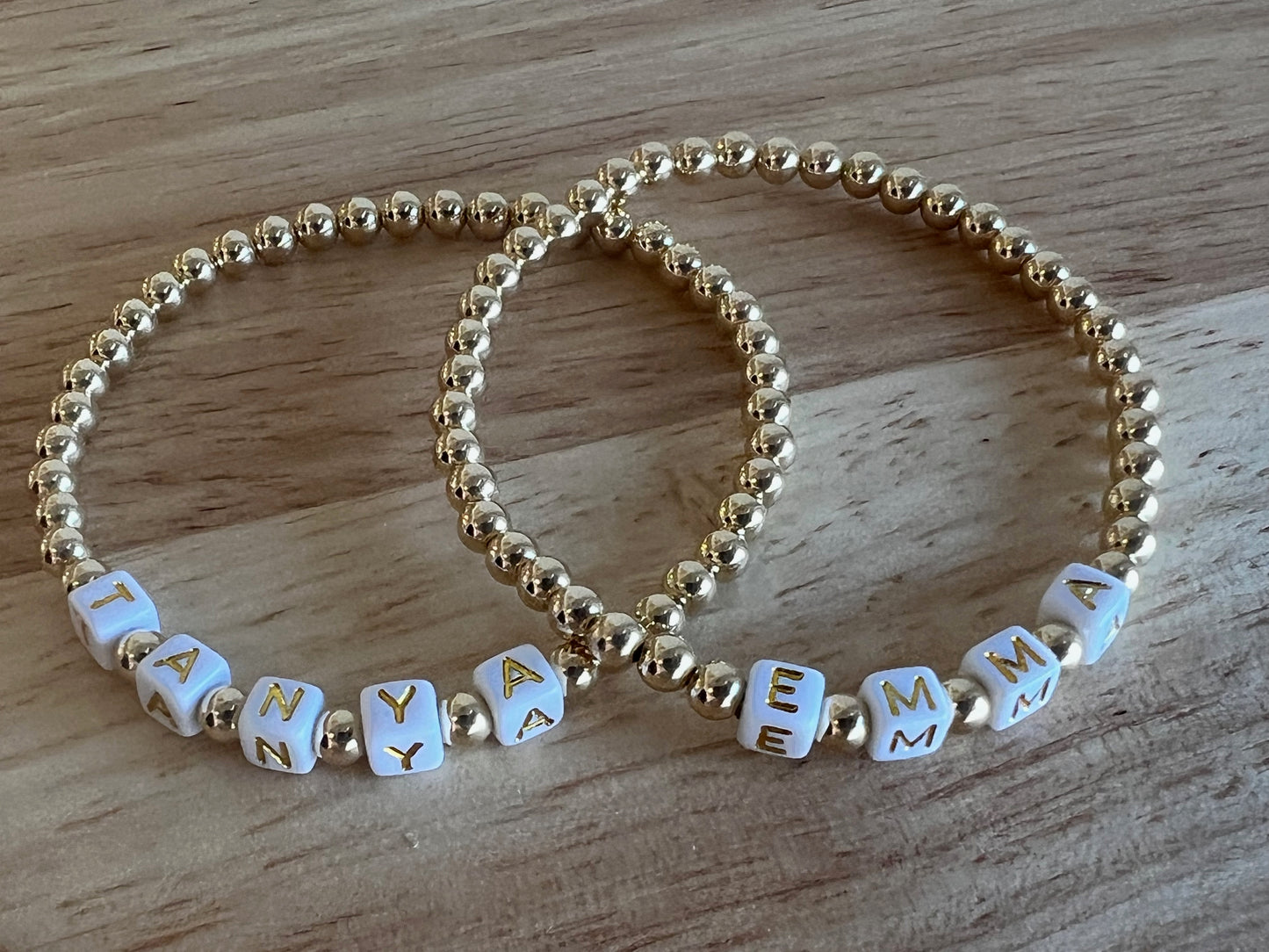 4mm Gold Filled Beaded Bracelet with Square Letters